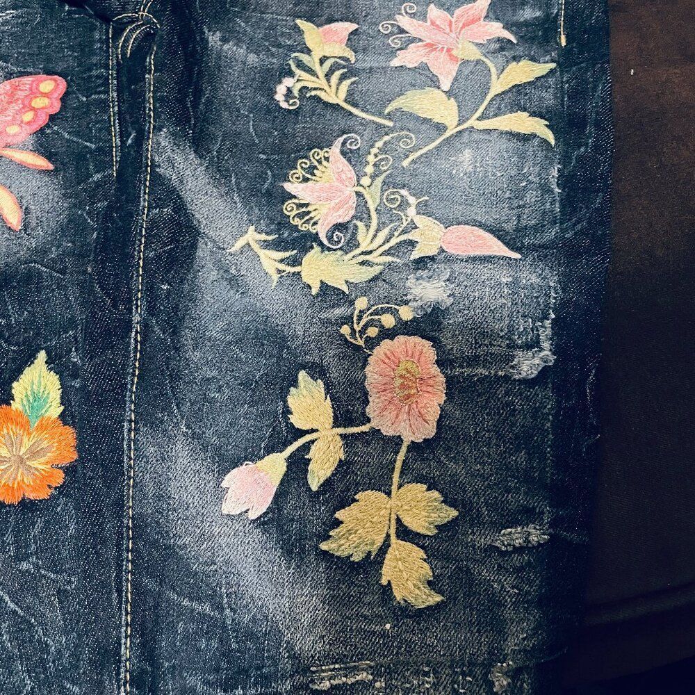 PEOPLE For Peace Embroidered Denim flowers butterflies bespoke handmade 26 NWT - Picture 6 of 7